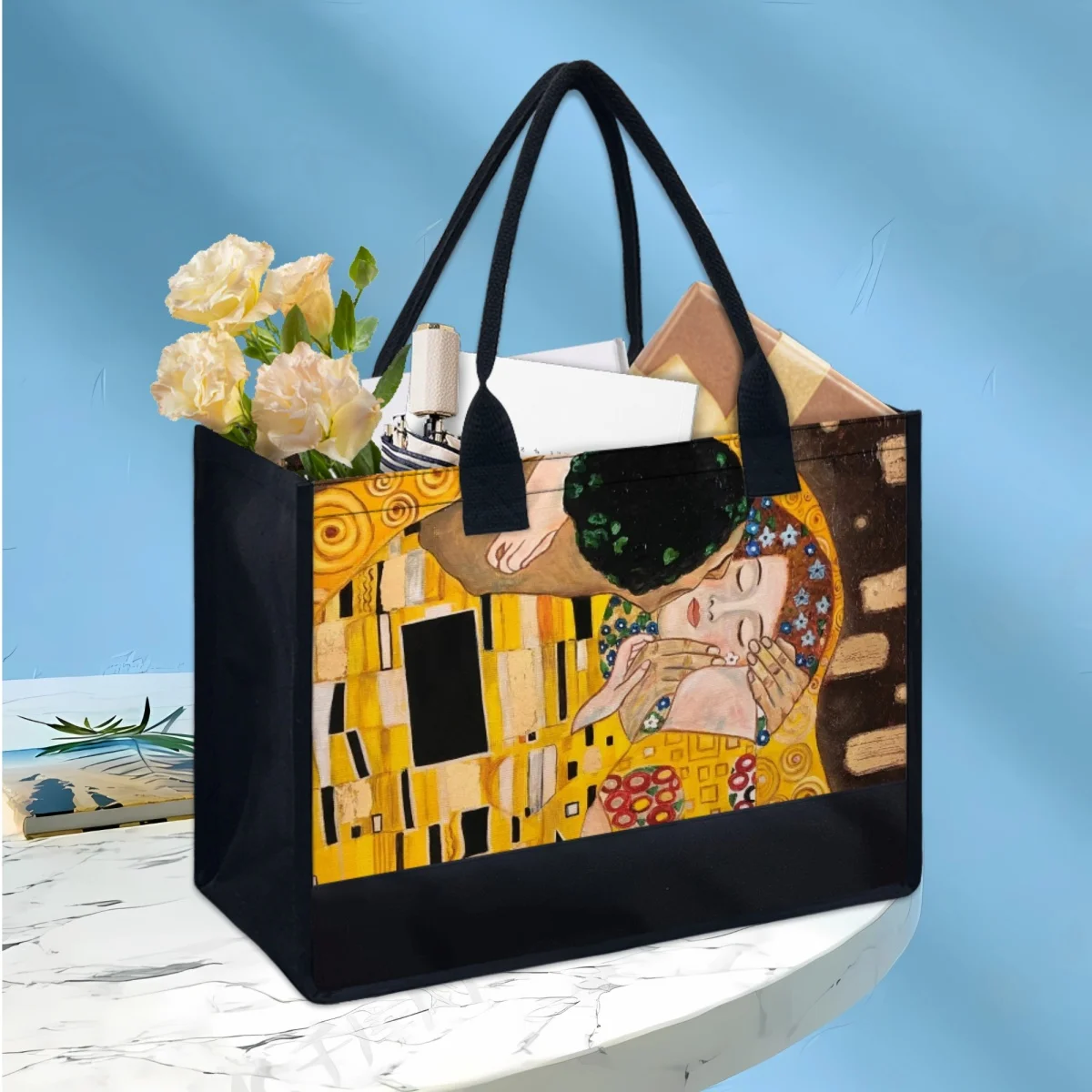 

Gustav Klimt/Monet Handbags for Women Totes Bag Oil Painting Kiss/Waterlily Designer Fashion Travel Shoulder Bag Large Capacity