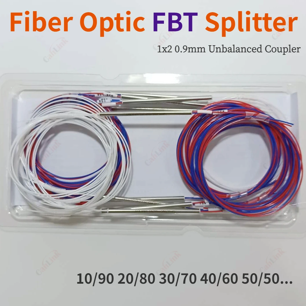 10pcs 10/90 20/80 30/70 40/60 50/50 Different Types 1x2 0.9mm Unbalanced Coupler Fiber Optic FBT Splitter, Without Connectors