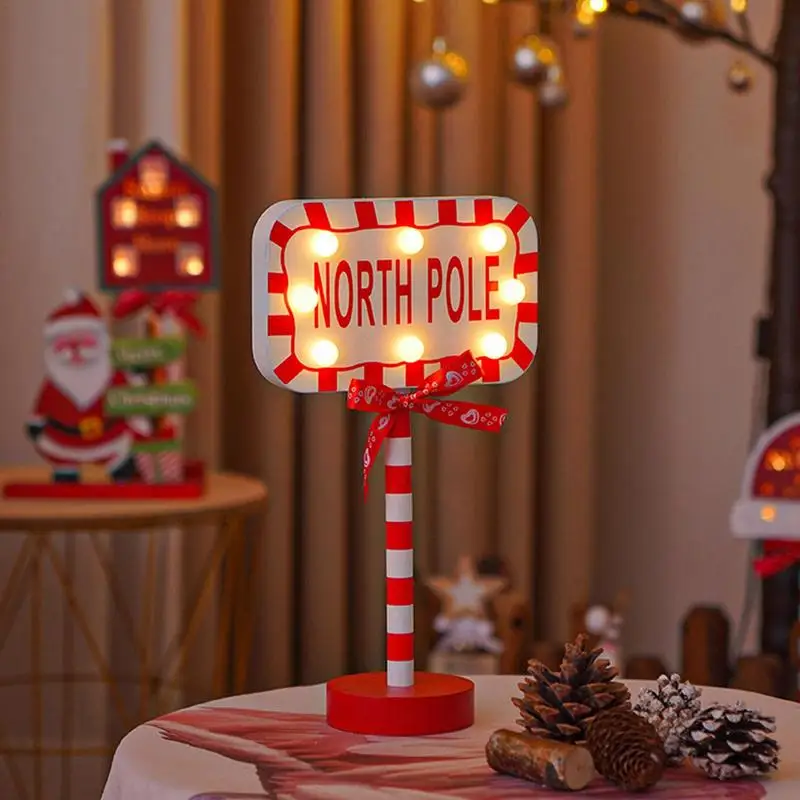 

Christmas Decor LED Lighted Noel Decoration Santa Stop Here Wooden Sign Lights Navidad Gift Xmas Ornament Tabletop Centerpiece