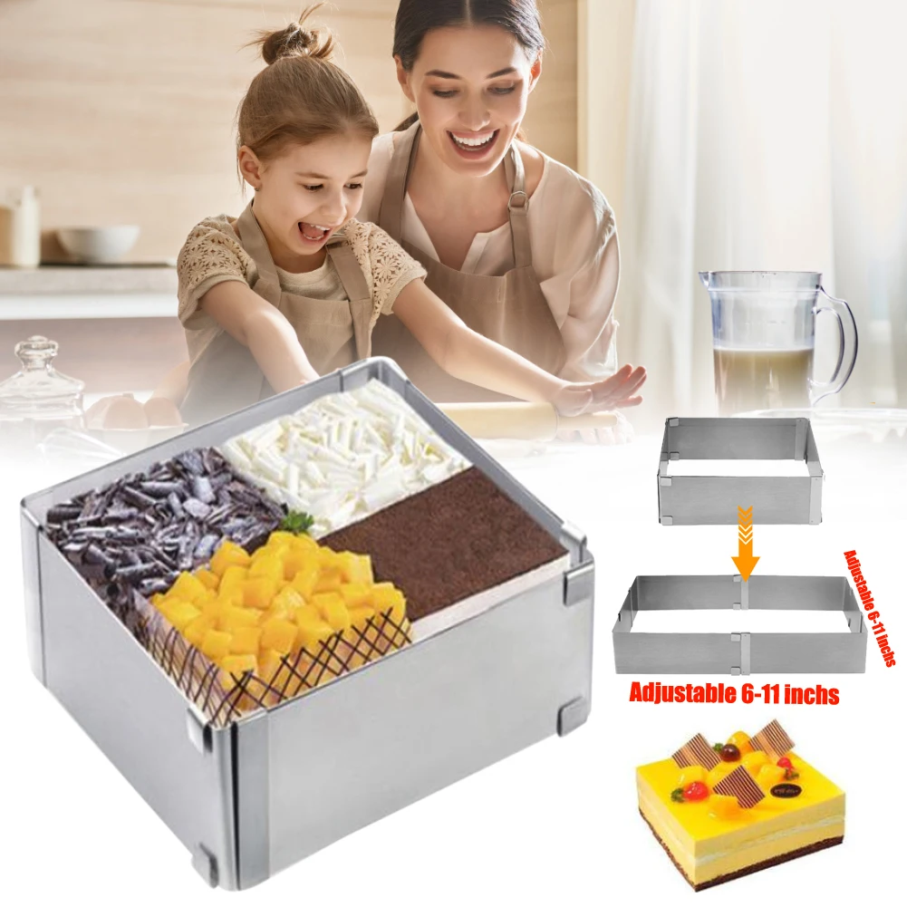 

DIY Cutter Width Adjustable Square Rectangle Shape Mousse Ring Stainless Steel Kitchen Baking Cooking Tool Cake Molds