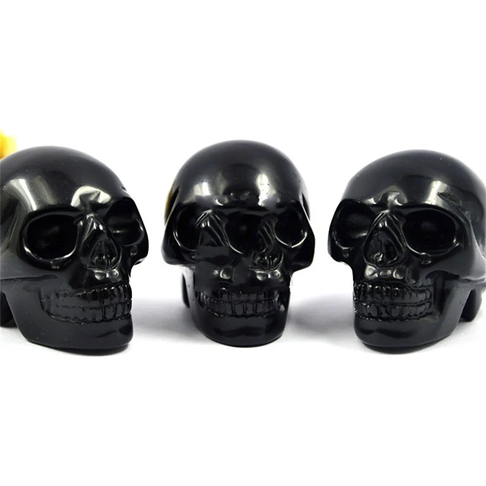 Обсидиан, черные черепа, резьба по фэн-шуй, украшение, хрустальный камень для украшения дома