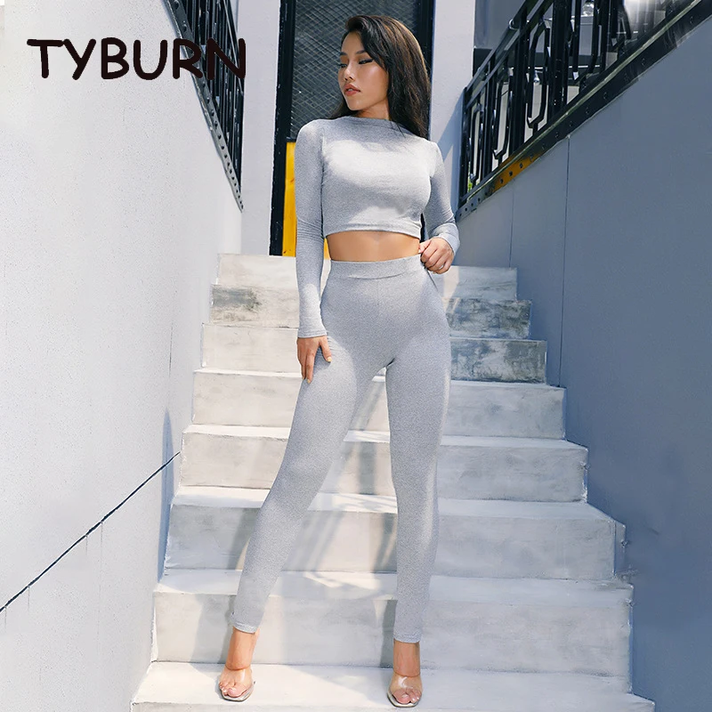 

TYBURN Casual Clothes Slim Fit Sports Two-Piece Spring Women's Pure Color Fashion Pants 2 Piece Sets Womens Outfits