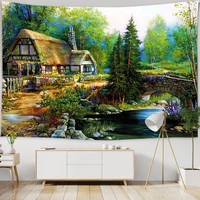 3d print fairy tale cottage forest tapestry hippie wall hanging boho animal flower tapestry room home decor background ceiling