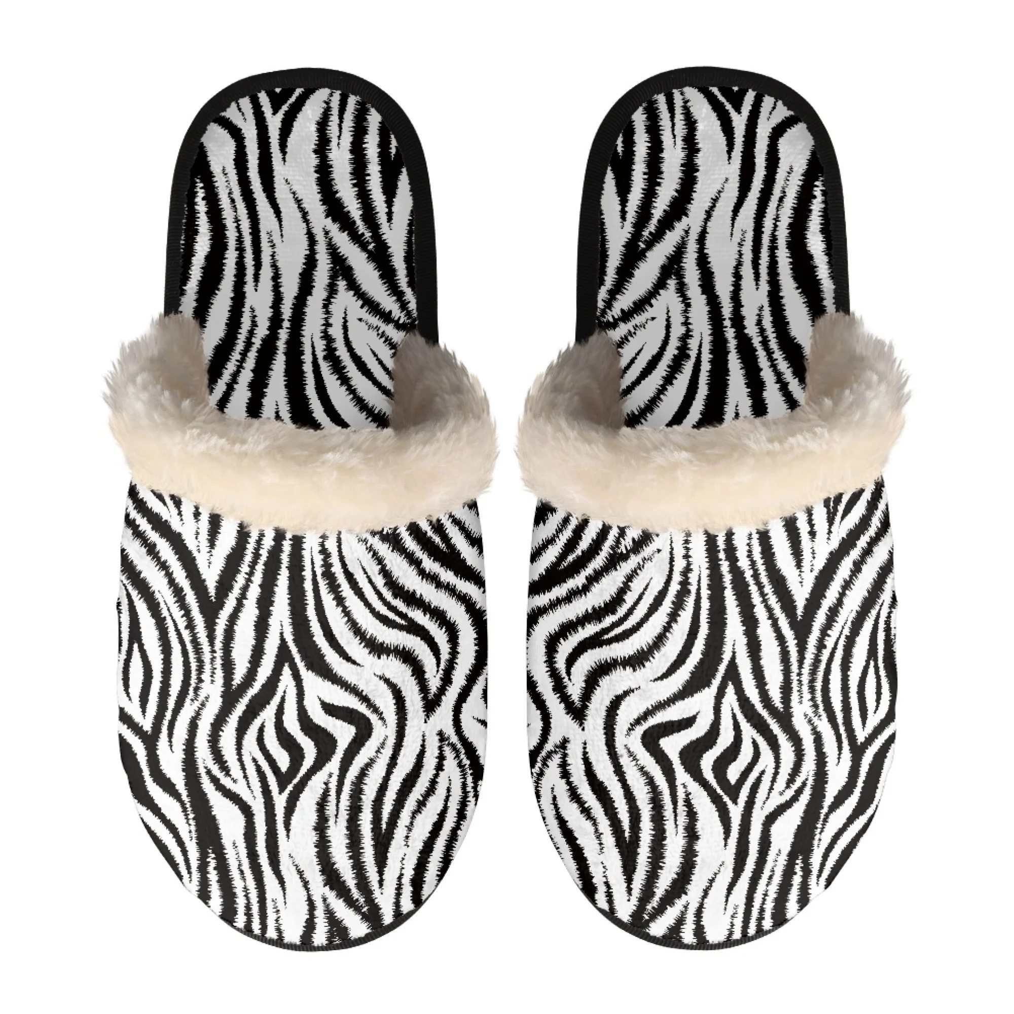 

Yikeluo Zebra Stripes Pattern Cotton for Female Plush Slippers for Women Men Leopard print Leisure Warm Winter Home Zapatos