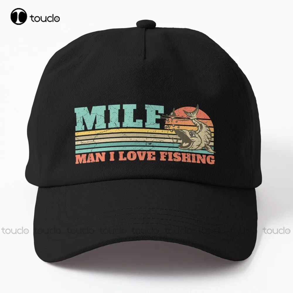 

Milf Man I Love Fishing Retro Vintage Sunset Funny Fishing Gift Dad Hat Mens Hats And Caps Comfortable Best Girls Sports Cartoon