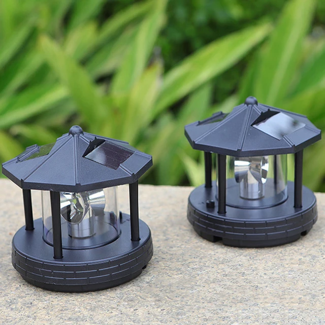 Solar Powered Lighthouse Shape Light Plastic LED Rotating Landscape Beam Lamp 4