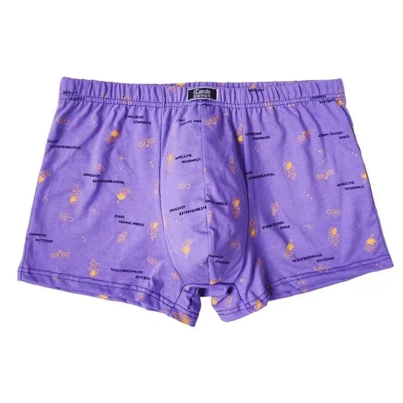 100% Cotton Underwear New Printing Men's High-end Boxer Four Corners Large Size Mid-waist Breathable Astronaut Shorts 5Pcs/Lot