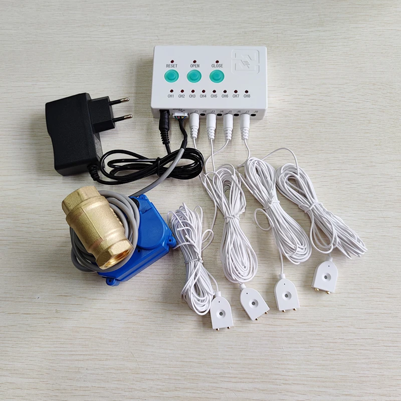 Russian Water Leakage Alarm Device with Brass Smart Valve DN15 DN20 DN25 & 4pcs 6-Meter Long Water Sensor Protection Water Leaks