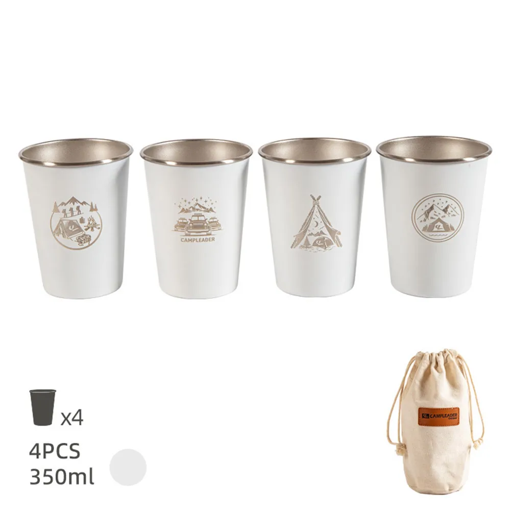 

350ml 4-Pack Portable 304 Stainless Steel Mugs Camping Coffee Cups Water Cups Outdoor Travel Coffee Mug Hiking Camping Water