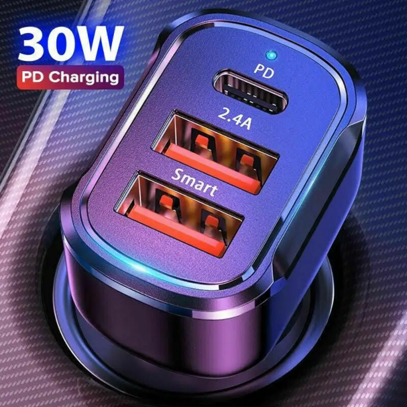 

Автомобильное зарядное устройство Quick Charge 4,0 3,0 QC4.0 QC3.0, зарядное устройство для телефона 30 Вт PD USB C Type C, быстрая зарядка для IPhone 12 Huawei Samsung