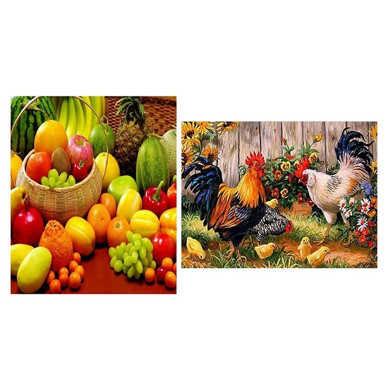 

2 Set 5D Diy Diamond Painting Cross Stitch 3D Diamond Blackboard Diamond Embroidery Rhinestones Fruit & Hen Chicks