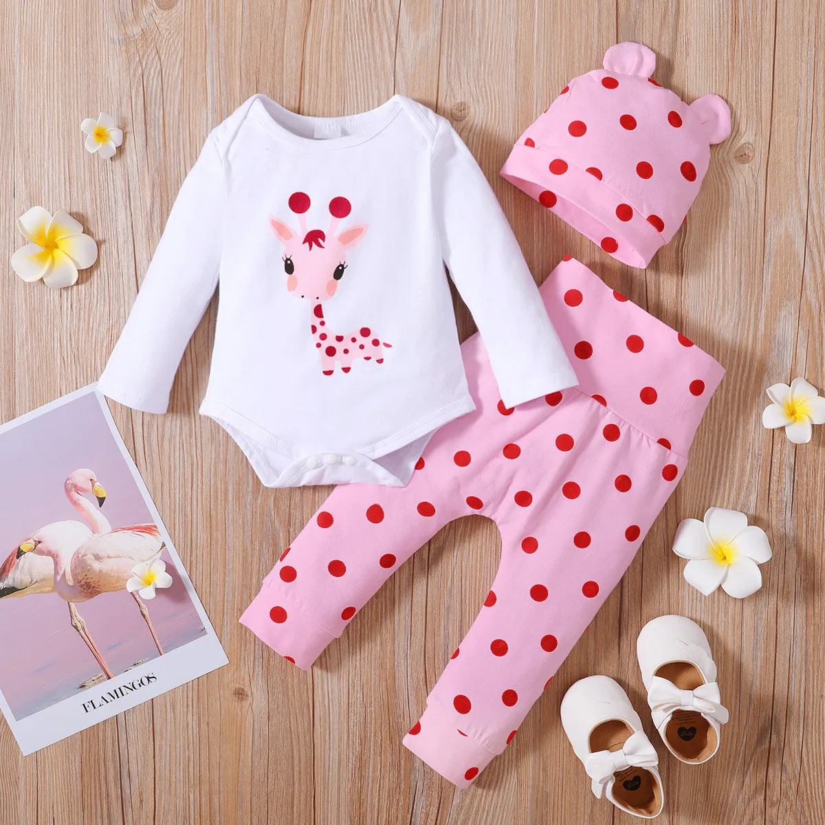 

Комплект одежды в горошек для новорожденных, с жирафом