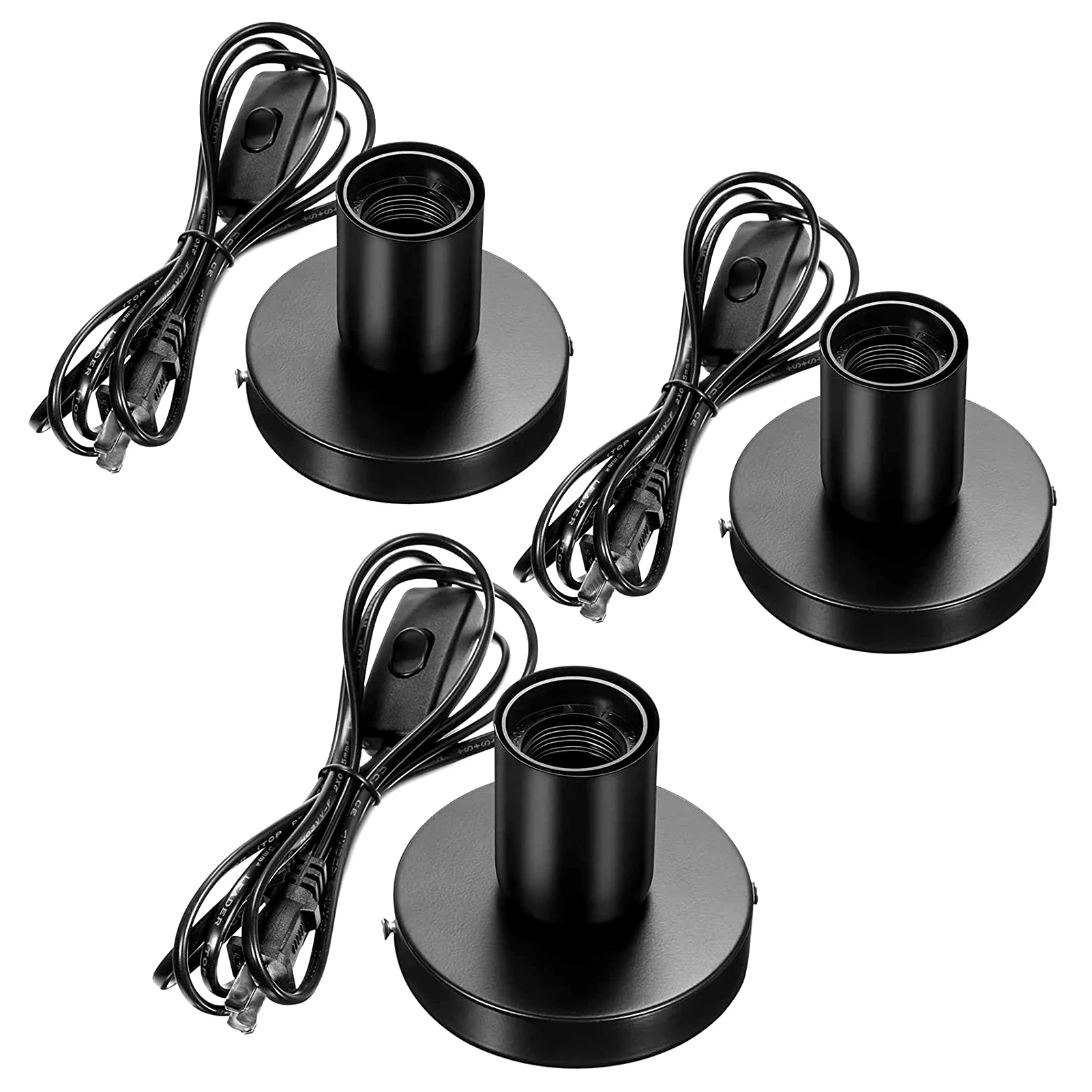 

3pcs With Plug On Off Switch Home Socket Replacement Part Desktop Lamp Base Light Bulb Holder Polished Stable Aluminum E27 Screw