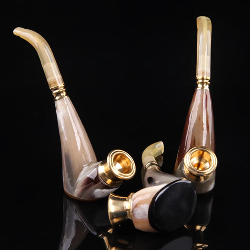 

Natural Horn Pipe Yak Horn Cigarette Holder Tobacco Shredded Cigarette Dual-purpose Pipe Large Filter Pure Copper Pipe