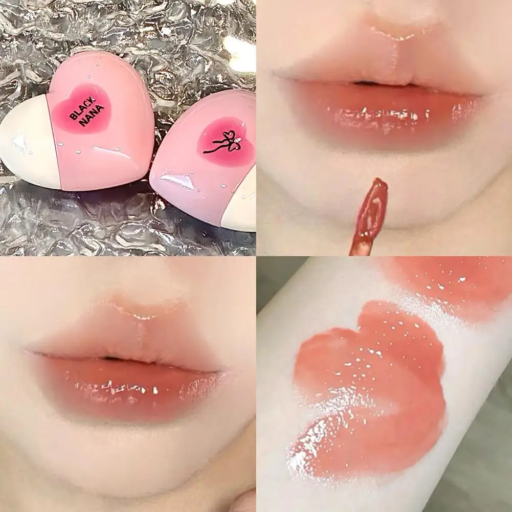 Heart Shaped Mirror Water Gloss Glass Lip Glaze Clear Jelly Moisturizing Lipstick Makeup