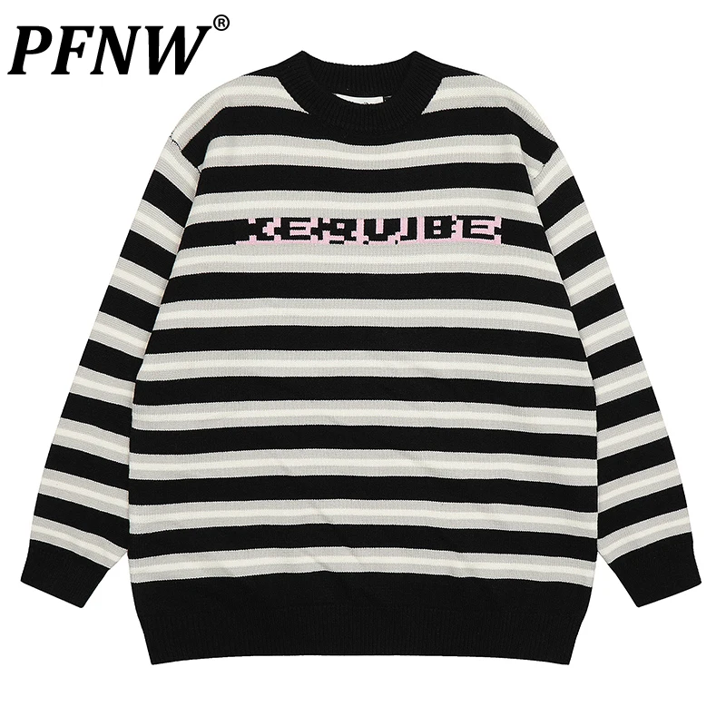 

Мужской трикотажный свитер в американском стиле PFNW, повседневный Свободный пуловер контрастной расцветки в полоску в стиле ретро, 28A3661, для осени