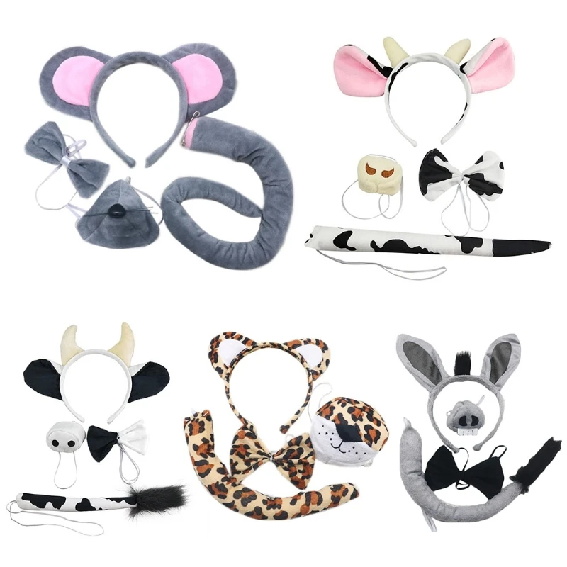 Хэллоуин животные уши повязка на голову нос хвост галстук-бабочка набор милая