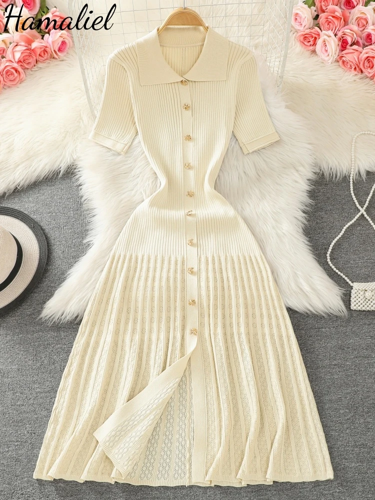 Женское винтажное трикотажное платье-миди с коротким рукавом