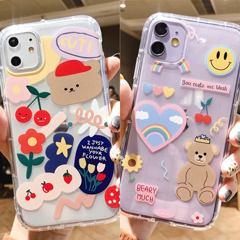 

Милый прозрачный чехол для телефона с мультяшным медведем для Samsung A51, A11, A20S, Прозрачная мягкая задняя крышка из ТПУ с изображением животных ...