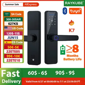 RAYKUBE Biometric Fingerprint Door Lock K7 Black Smart Lock Tuya App Remote Unlocking Keyless Lock E