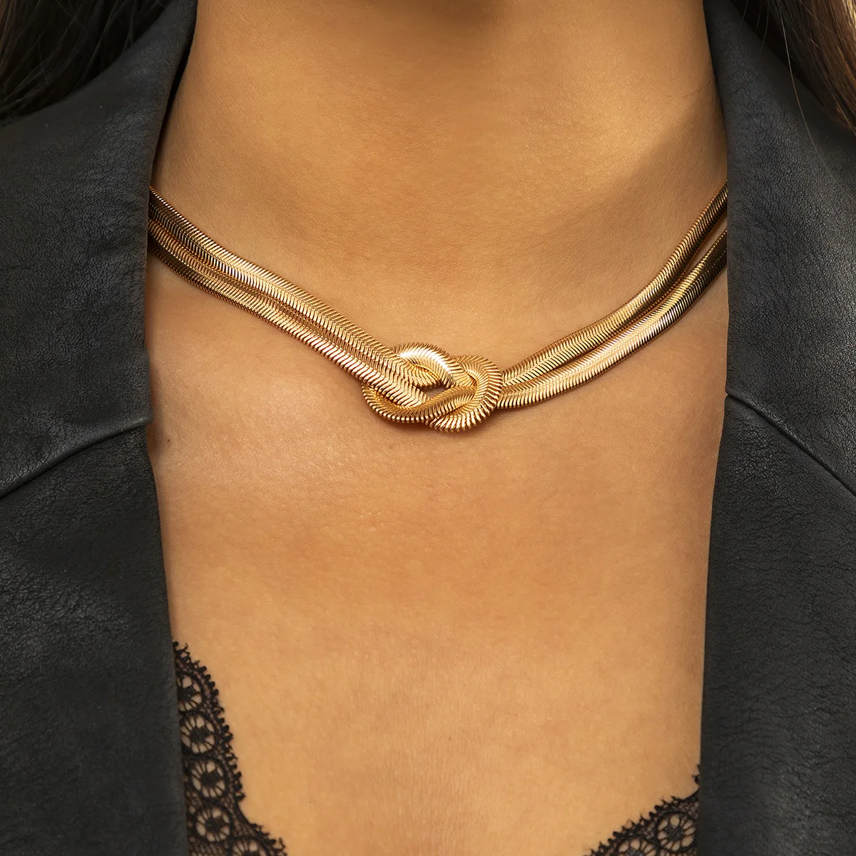 

Jaeeyin Punk Gold/Silver Color Flat Snake Chain Necklace for Women Vintage Double Layer Clavicle Choker Necklaces Jewelry Gifts