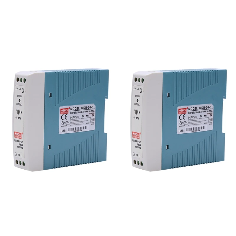 

2X MDR-20 5V 20W Din Rail Power Supply Ac-Dc Driver Voltage Regulator Power Suply 110V 220V