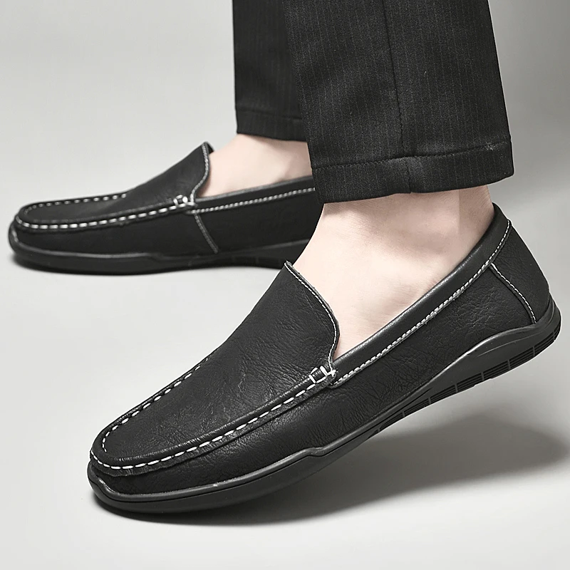 

Men Driving Shoes Fashion Bean Shoes Mens High Quality Leather Le Fou Shoes Male Casual Zapatos Soft Leather Non-slip Size 37-45