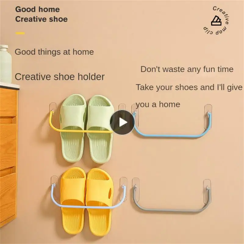 

No Punching Shoes Storage Rack Wall Mounted Reliable Bathroom Shoe Rack Traceless Labor-saving Creative Storage Shoe Holder