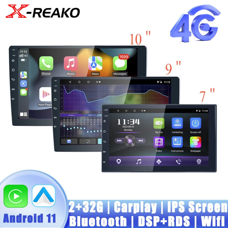 

X-REAKO 2+32G Android 11 Car Radio Stereo 7/9 /10.1 Inch IPS Touch Screen High Definition with Carplay GPS Navigation BT DSP+RDS