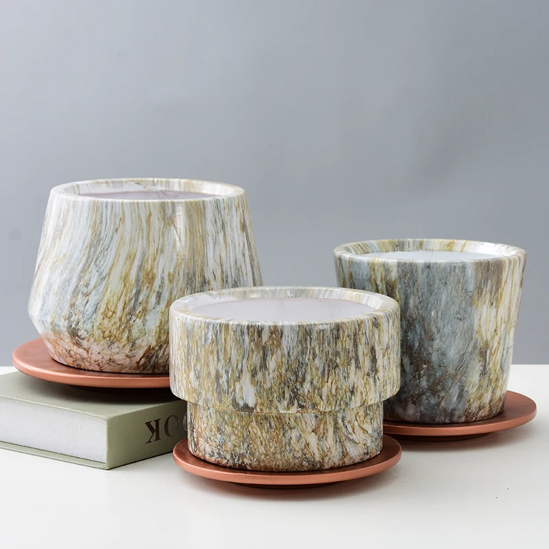 

Brief Luxury Porcelain Flower Pots Nordic Style Marbling Modern Manual Flower Pots Balcony Creativity Home Decoration