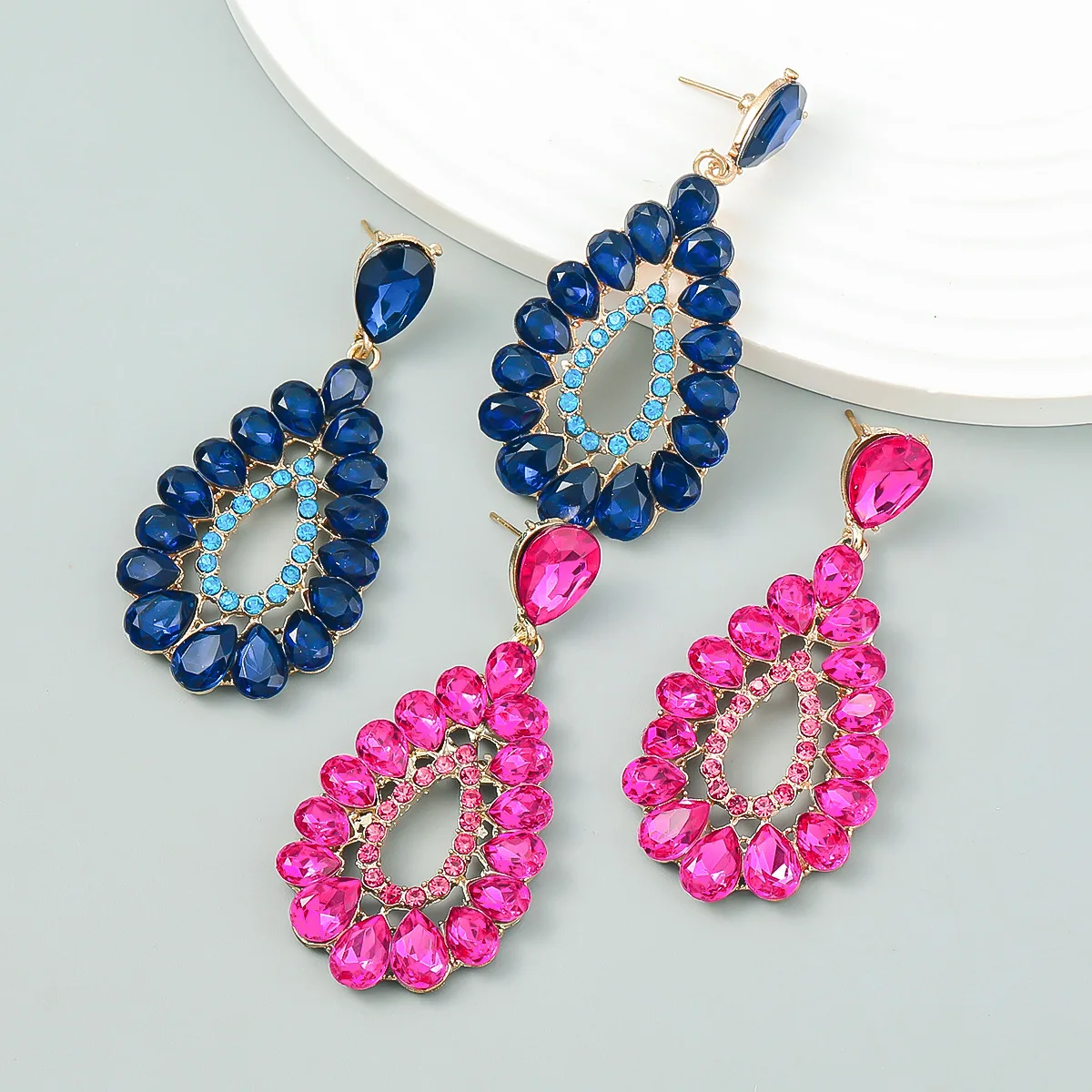 

Water Drop Statement Fuchsia Crystals Zircons Long Drop Women Earrings Fashion Dangle Earrings Jewelry for Wedding