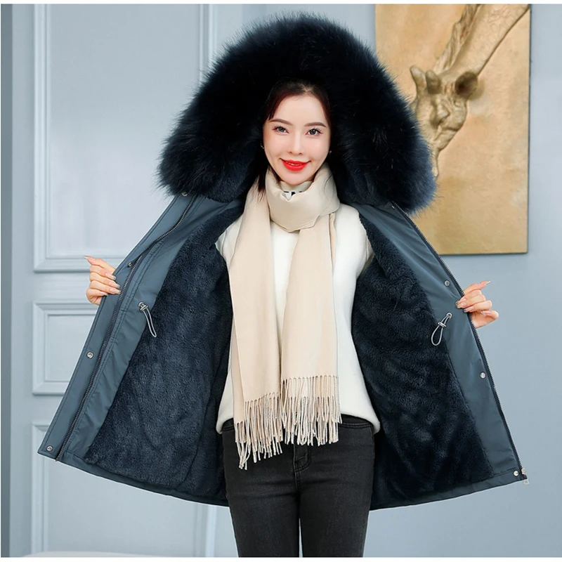 Removable Fur Collar Pie Overcome Women's 2022 Winter New Korean Loose Down Padded Jacket Fleece Inner Liner Padded Jacket