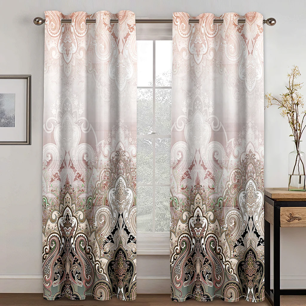 Luxury Baroque Curtains Burgundy Gold Pattern Print Drapes Vintage Palace Living Room Bedroom Decor 2 Panels Set