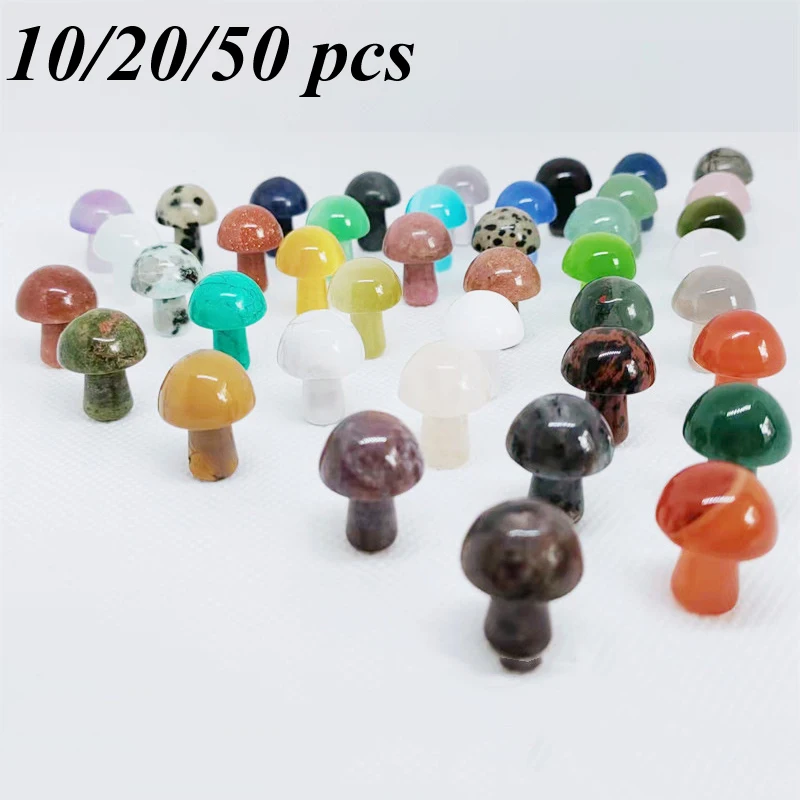 

10/20/50pcs 2cm Natrual Crystal Mini Mushroom Figurine Natural Stones Carved DIY Crafts Decoration Ornament For Home Park Garden