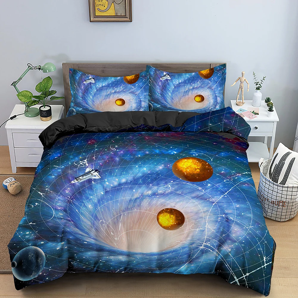 

Комплект постельного белья Galaxy Space, 3D, Вселенная, пододеяльник, Психоделическое стеганое одеяло, простыня на молнии, Королевский, двуспальный, полностью из полиэстера