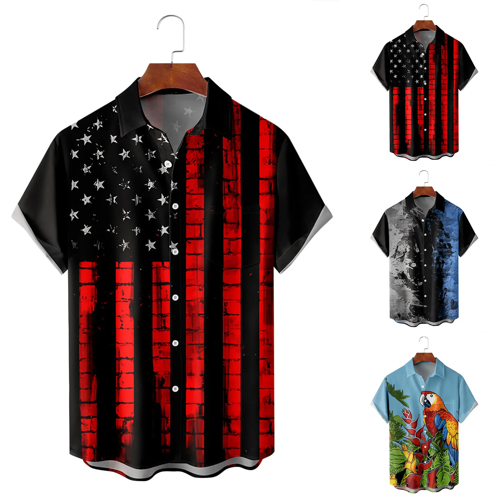 

Us Flag Print Painting Floral Hawaiian Shirt Men Women Turn Down Oversized Casual Shirt Holiday Vintage Shirts Breathable Shirts