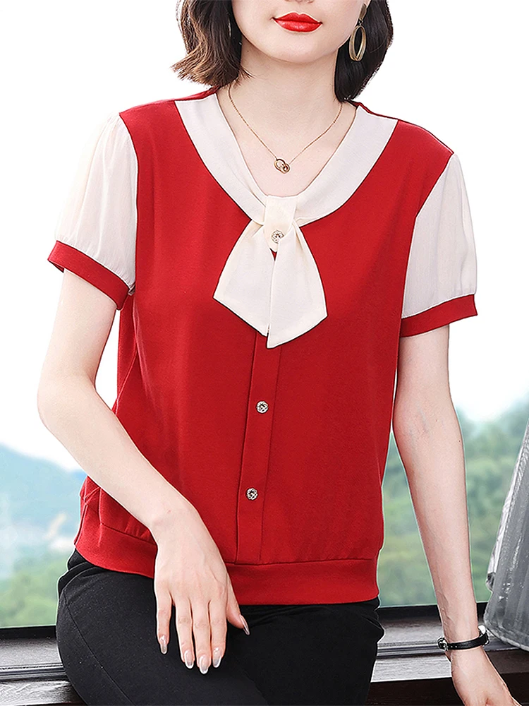 

Топ BOBOKATEER, Женская Повседневная Свободная футболка с бантом и пуговицами спереди, женский летний топ 2023, Модные Цветные футболки, Camiseta Mujer