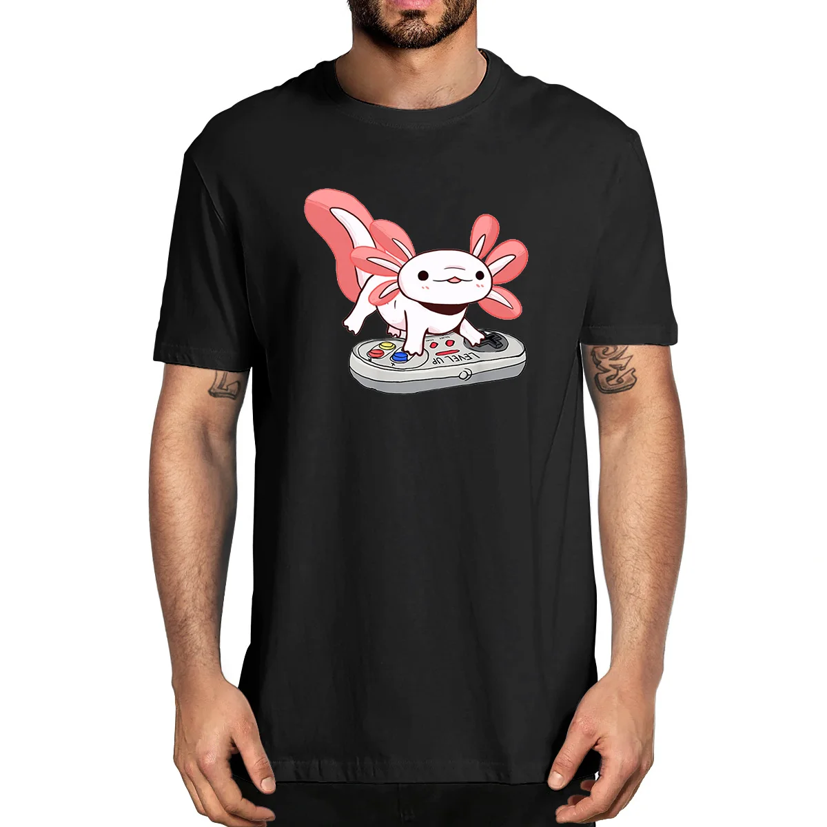 

Axolotl Fish Playing Video Game White-Axolotl Lizard Gamers 100% Cotton Summer Men's Novelty Oversized T-Shirt Women Casual Tee