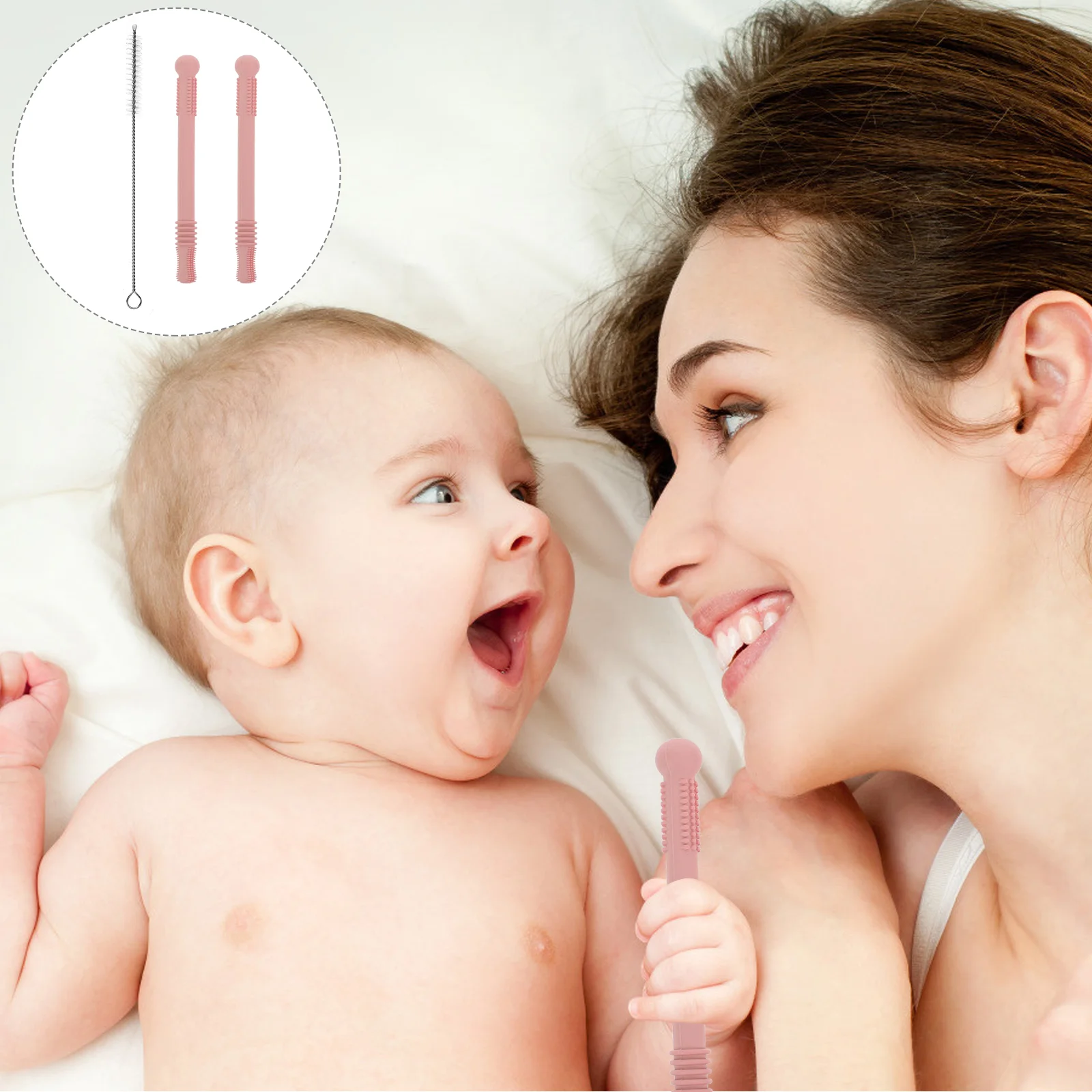 

1 set of Silicone Teether Straw Shape Teether Teething Molar Rod for Kids Baby