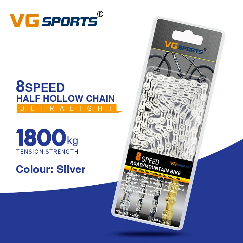 

VG Sports 8 9 10 11 12 цепь для скоростного велосипеда серебряные полые сверхлегкие 116L 10s 11s 12 s цепи для горного шоссейного велосипеда запчасти