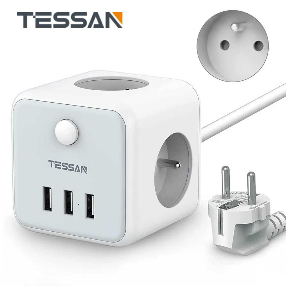 

Сетевой удлинитель TESSAN, USB, 3 французских розетки, 3 USB-порта, кабель 1,5 м