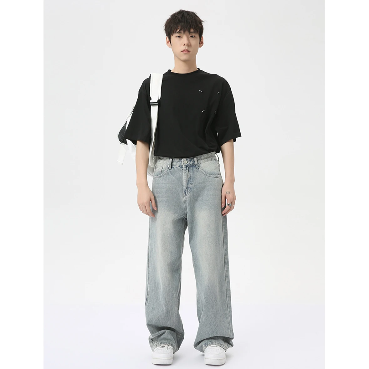 Винтажные мешковатые джинсы Мужская Уличная одежда свободные синие джинсовые