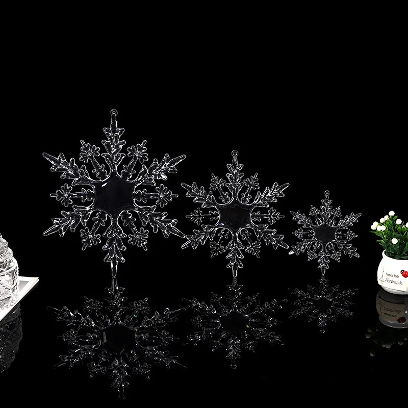 

5pcs Plastic Material Crystal Snowflake Ornament Transparent Xmas Tree Pendants Diy Christmas Hanging Decoration European Style