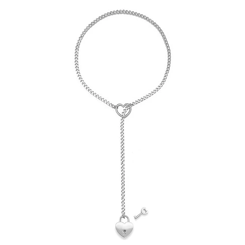 Женское длинное ожерелье с кольцом-сердечком и ключом