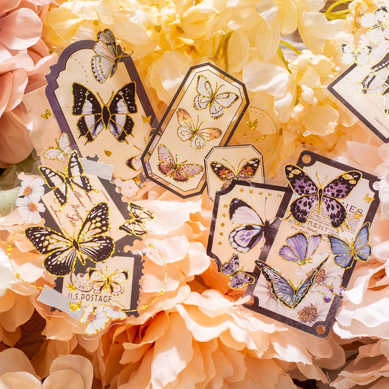 

10pcs Butterfly Dance Series Sticker bag Vintage Plant Flower Scrapbooking Decorative Diary Lable Junk Journal Planner