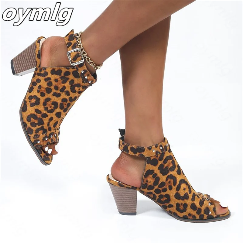 

2022 new sandals thick high-heeled leopard print fashion fish mouth high-heeled sandals women shoes high heel