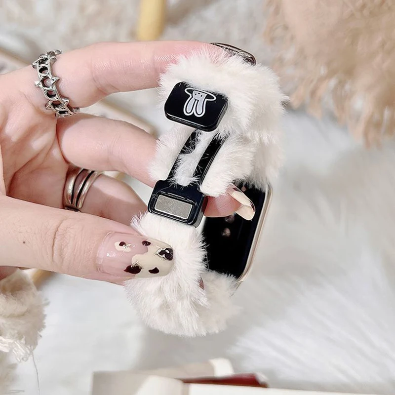 Зимний эластичный ремешок для Xiaomi Mi Band 6 5 4 3 плюшевое кольцо волос браслет Miband 8 7