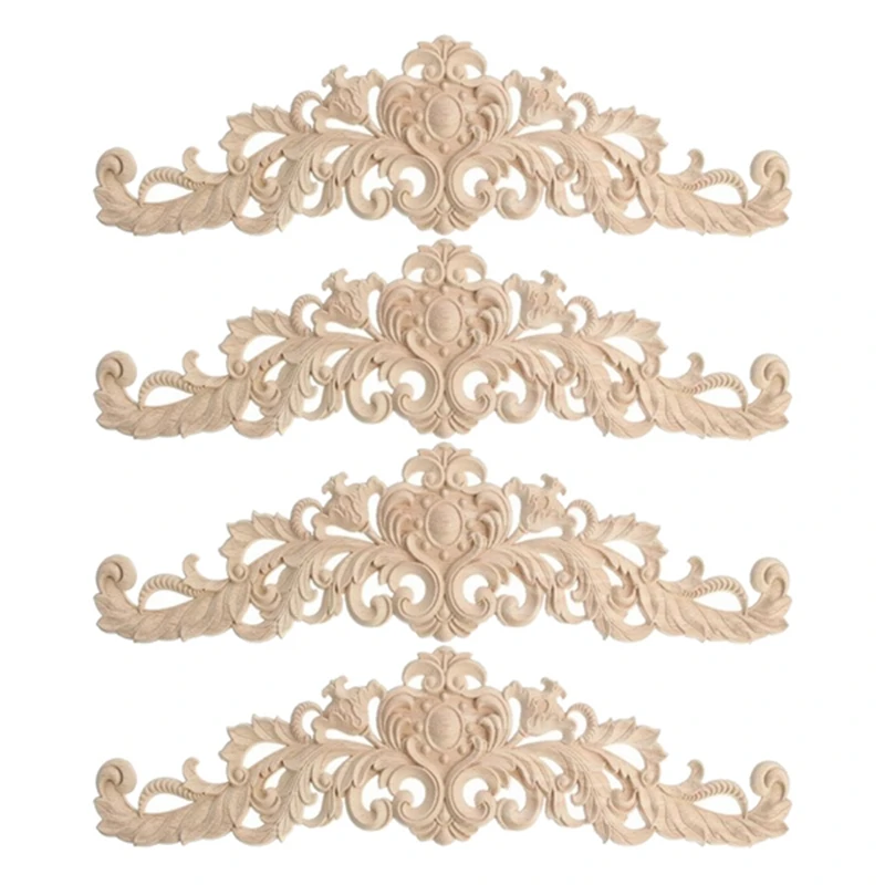 

4Pcs 40X12cm Exquisite Classic Rubber Wood Carved Applique Furniture Natural Decal Wood Color
