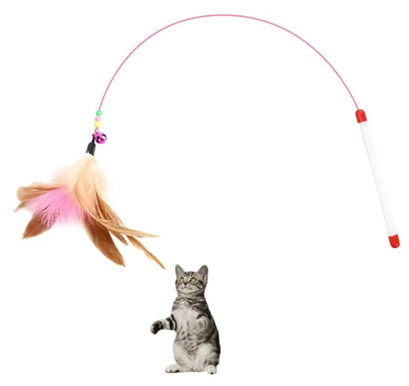 

1 шт. Забавный котенок, кошка, искусственная игрушка, Удочка с колокольчиком и перьями, игрушки для домашних животных, кошка, трость, палочка, ...