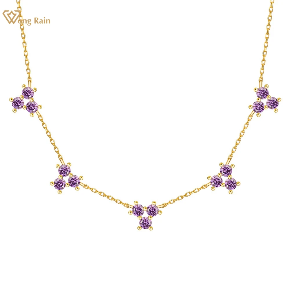 

Wong Rain 18K Gold Plated 925 Sterling Silver Flowers High Carbon Diamond Gemstone Women Pendant Necklace Fine Jewelry Wholesale